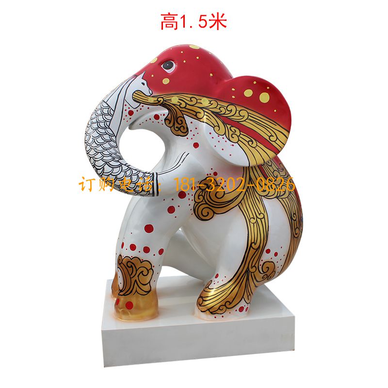玻璃钢彩绘蹲象雕塑