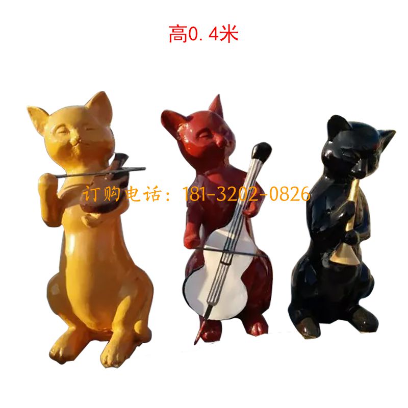 玻璃钢卡通猫雕塑-音乐小猫