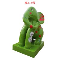 玻璃钢彩绘蹲象雕塑