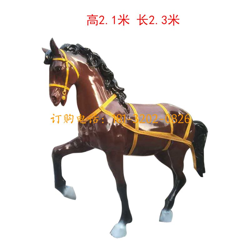 玻璃钢拉车马雕塑
