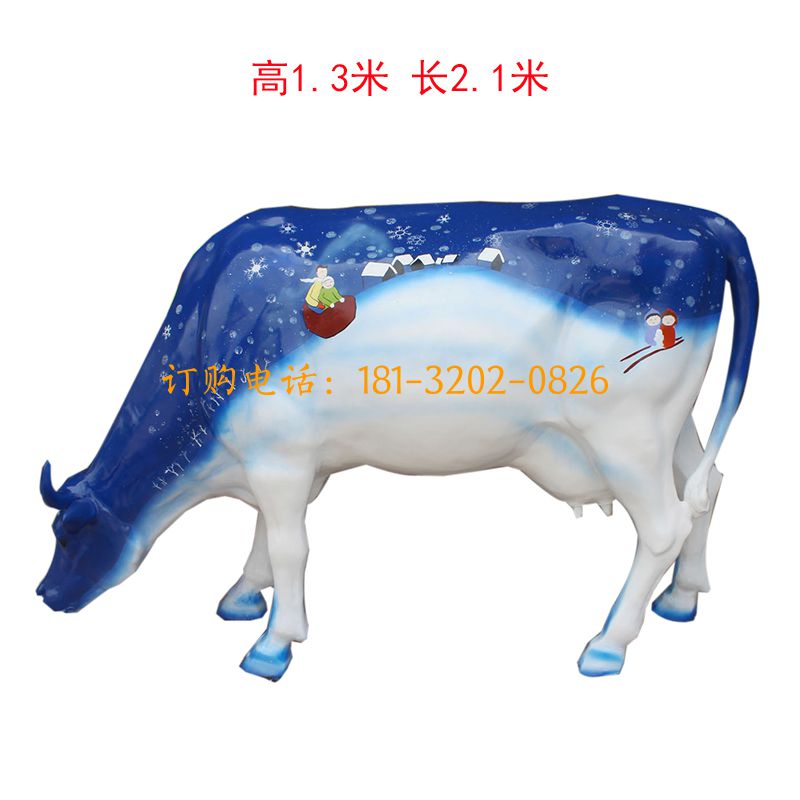 玻璃钢彩绘低头牛雕塑