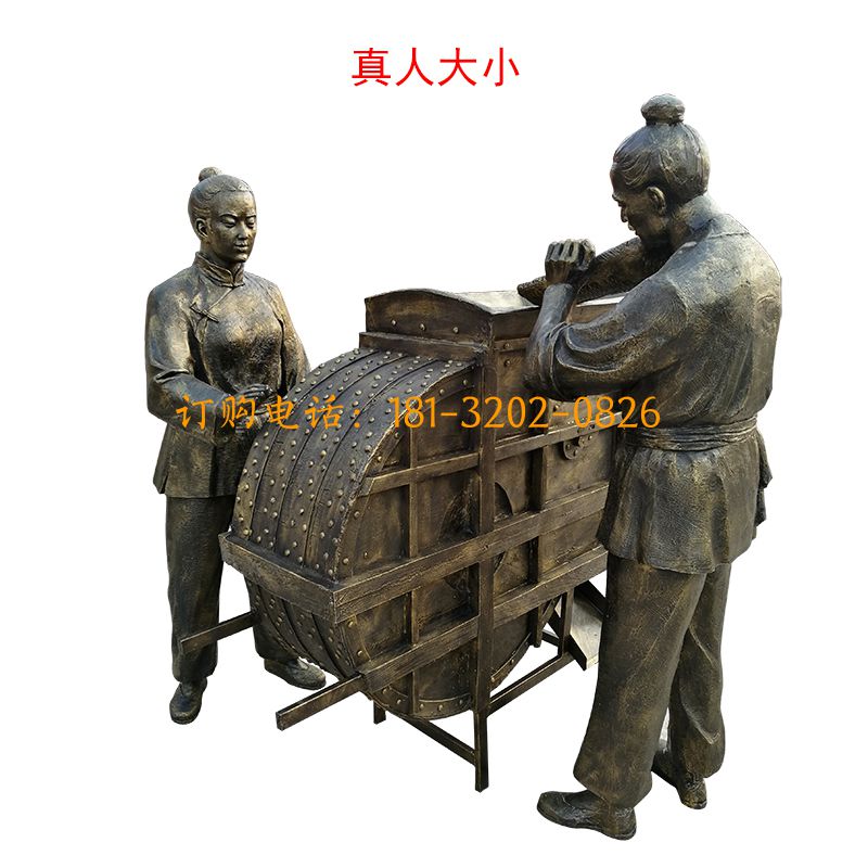 玻璃钢农耕仿铜人物雕塑-农耕打谷子
