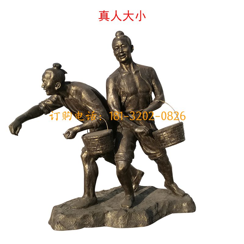 玻璃钢仿铜农耕人物雕塑-农耕施肥人物