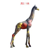 玻璃钢彩绘直头长颈鹿雕塑