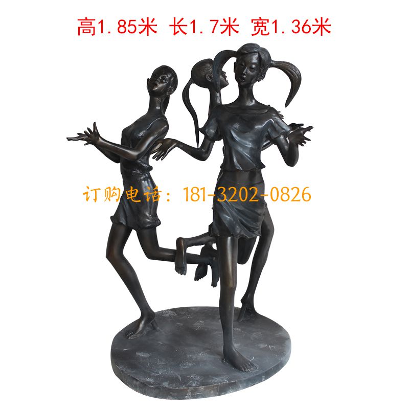 玻璃钢仿铜儿童雕塑-跳马兰花人物