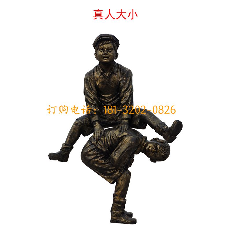 玻璃钢仿铜儿童雕塑-跳马儿童