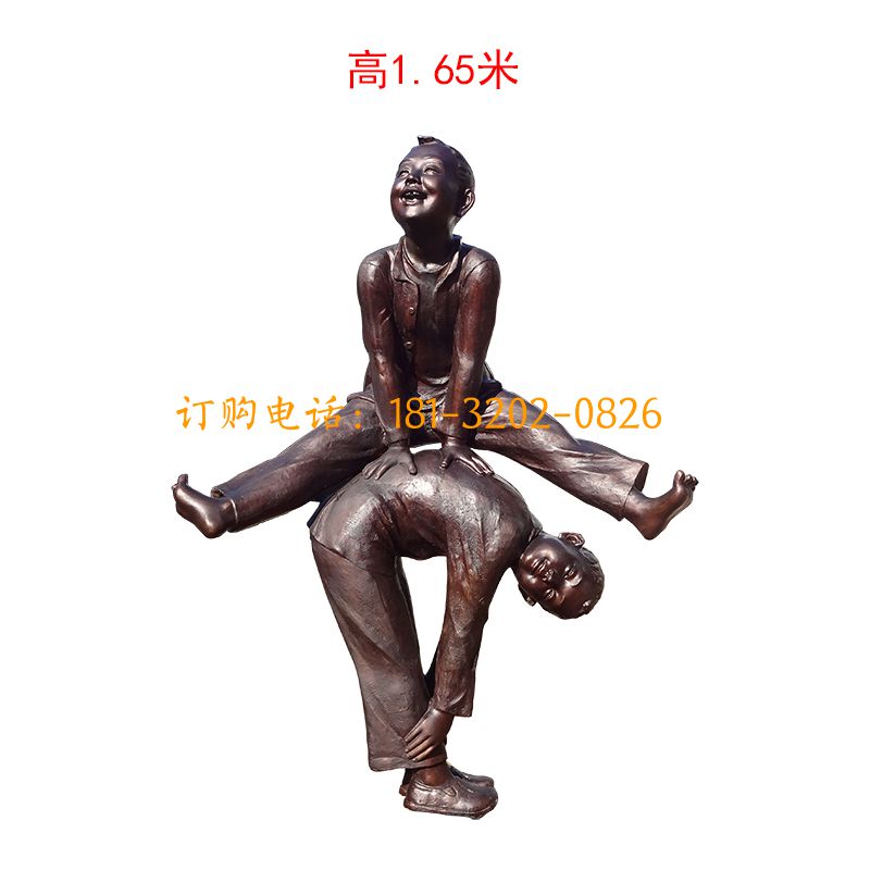 玻璃钢仿铜儿童雕塑-跳马儿童