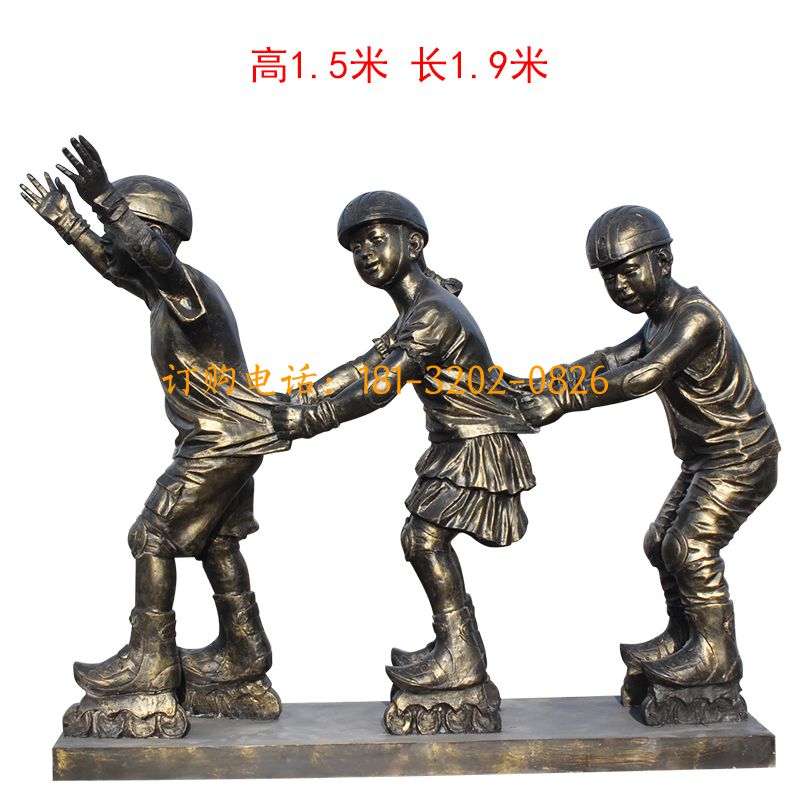 玻璃钢儿童小品雕塑-滑旱冰人物