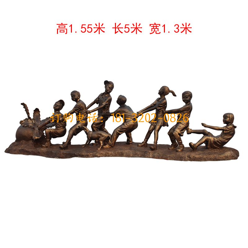 玻璃钢童趣人物雕塑-拔萝卜人物