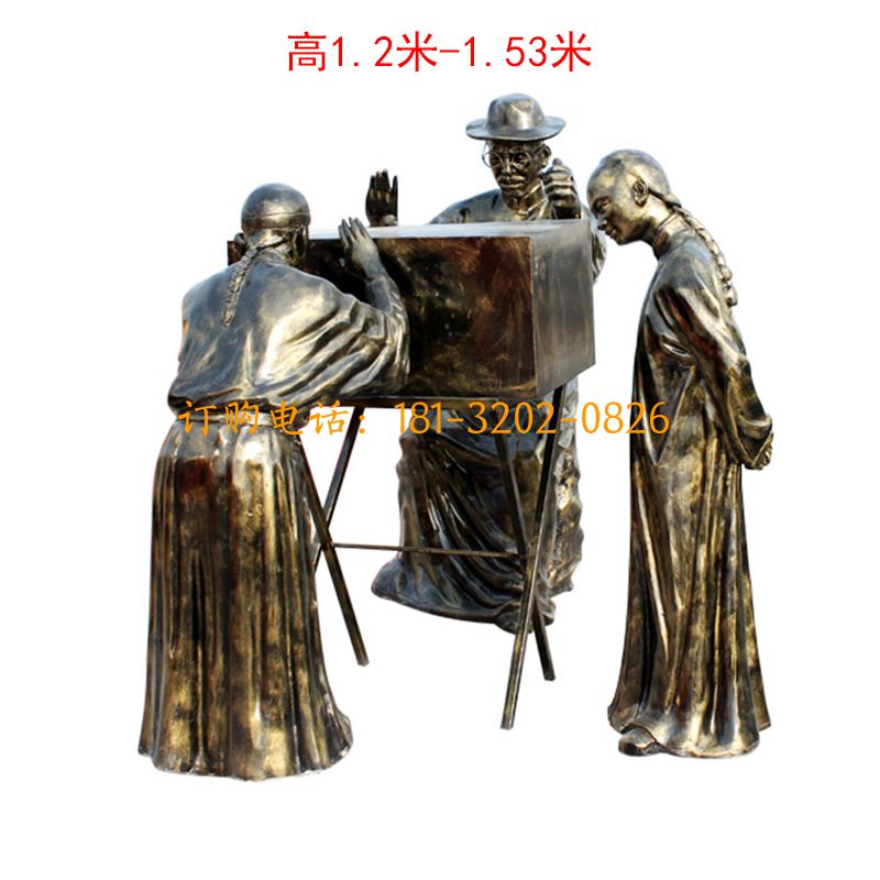 玻璃钢仿铜小品人物雕塑-照相先生