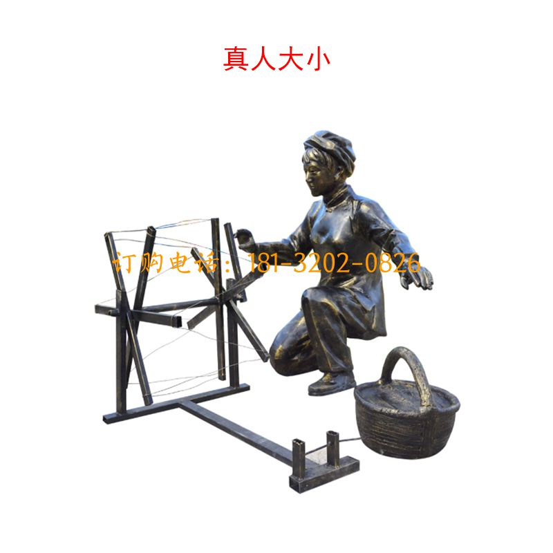玻璃钢仿铜人物小品雕塑-纺线人物